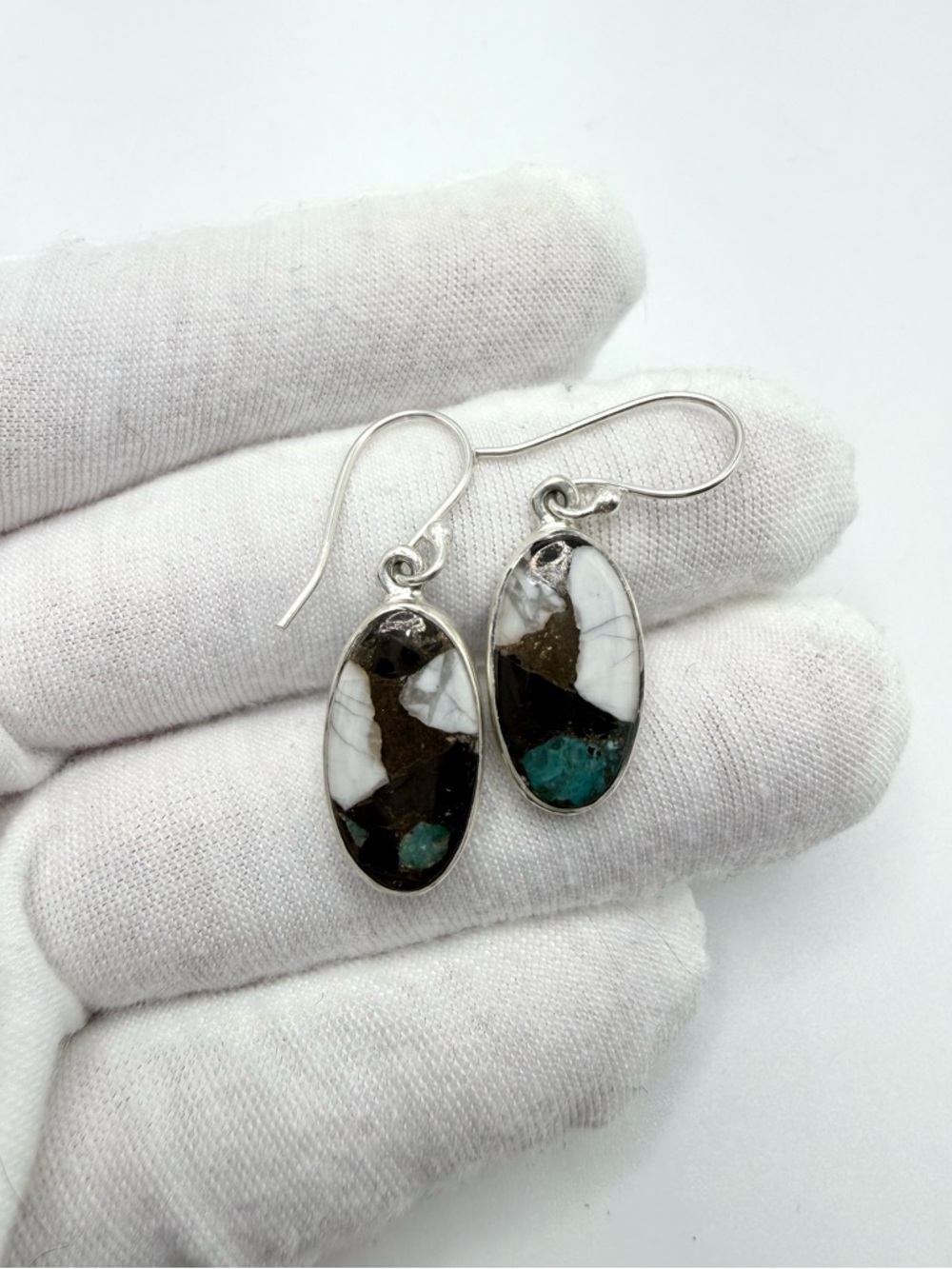 Howlite Chrysocolla .925 Sterling Silver Oval Earrings